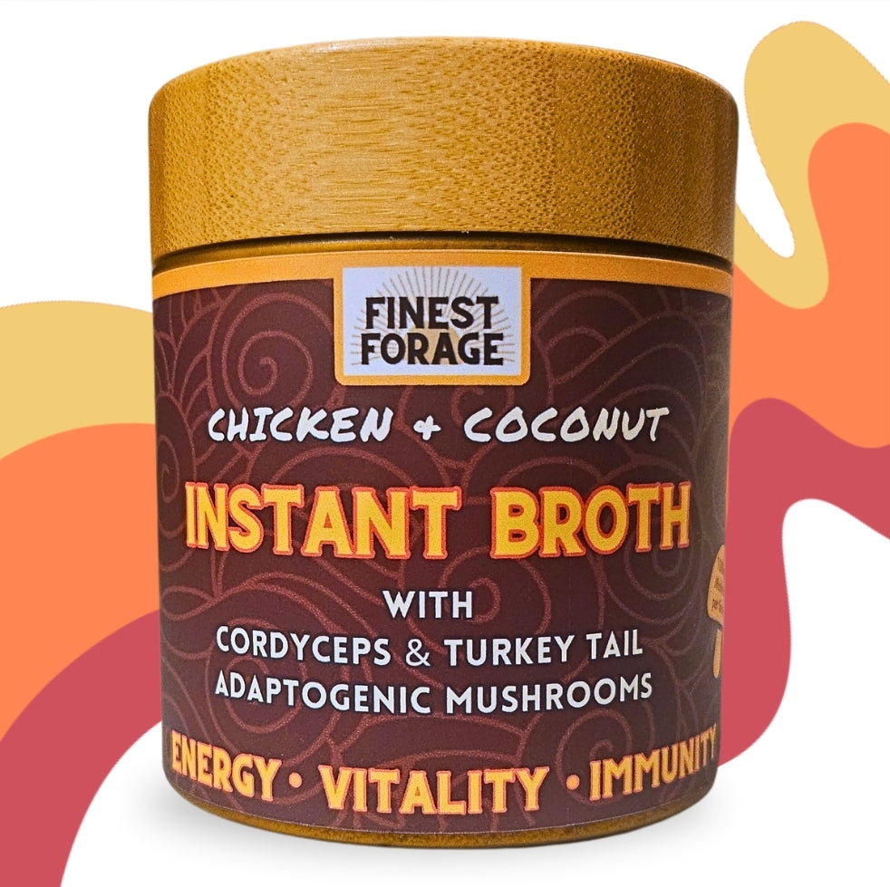 product image for chicken and coconut instant broth with cordyceps and turkey tail mushroom